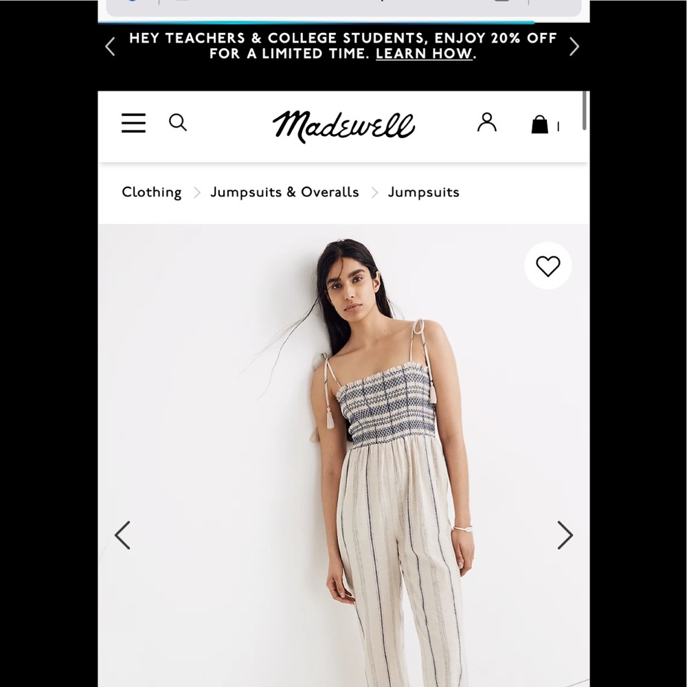Madewell Linen Smocked Cami Jumpsuit